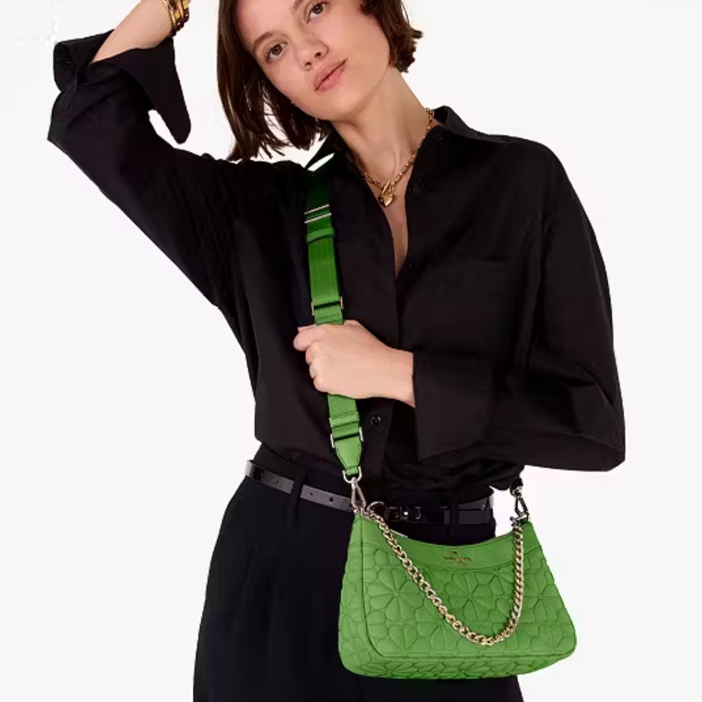 NWT Kate Spade Quilted Vibrant Green Fabric Convertible Crossbody 💚♠️